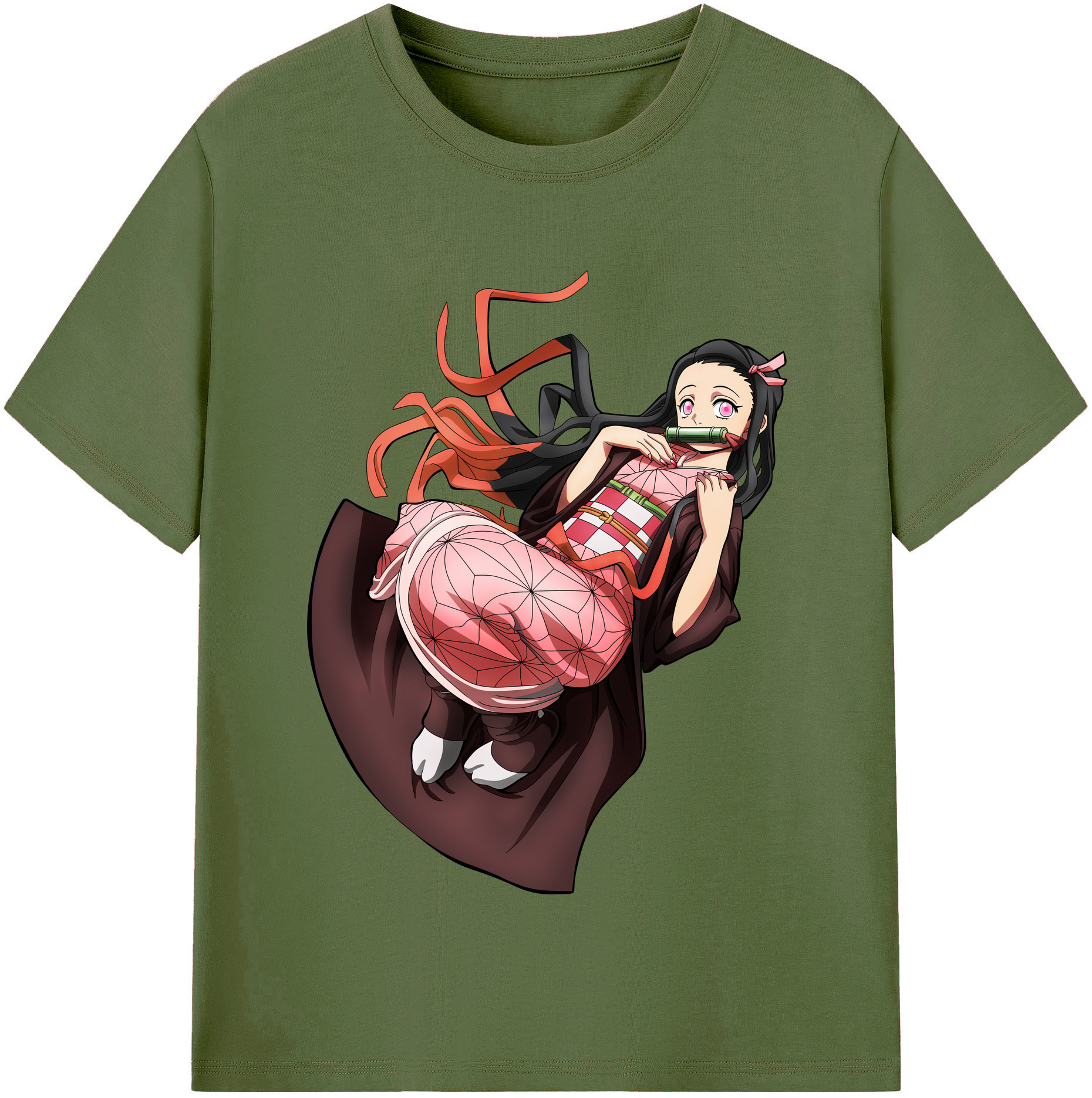 （画像用） 鬼滅の刃（きめつのやいば）竈門 禰󠄀豆子／かまど ねずこ Kamado Nezuko 綿100％半袖Tシャツ（フロントプリント）